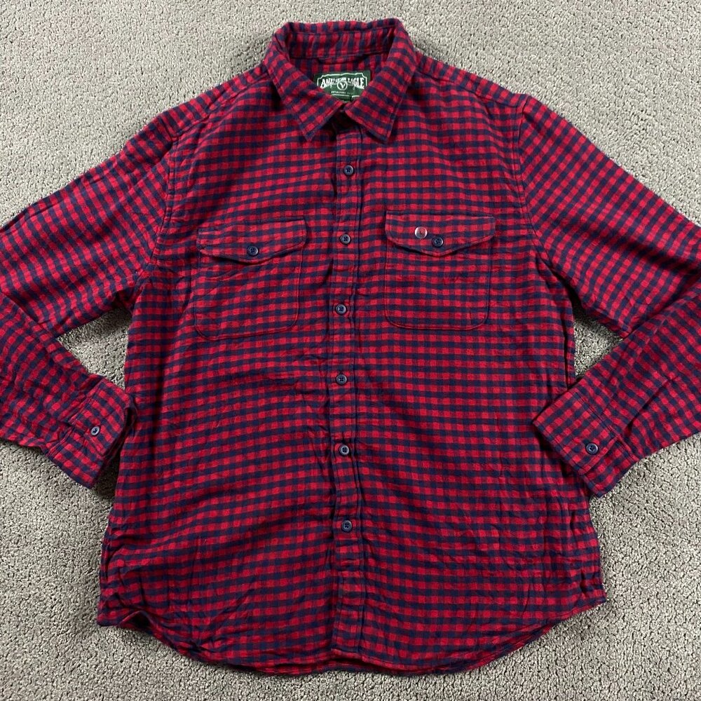 NWOT American Eagle Flannel Shirt Men's Large Red Blue Plaid Cotton